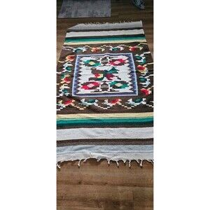 Vintage Mexican Wool Blanket Saltillo Woven Textile Throw Bird Large 51x80